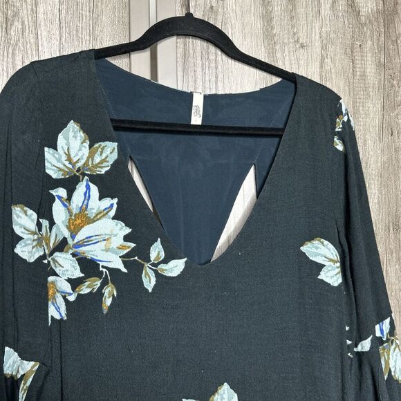 Free People Mini Dress Floral Print Lace Trim Sleeve Wanderer Back Cut Out Sz S - Picture 2 of 9